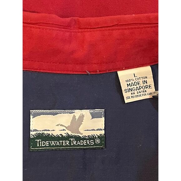 VTG Tidewater Traders Red White Navy Button Down Shirt Size L - Picture 3 of 4